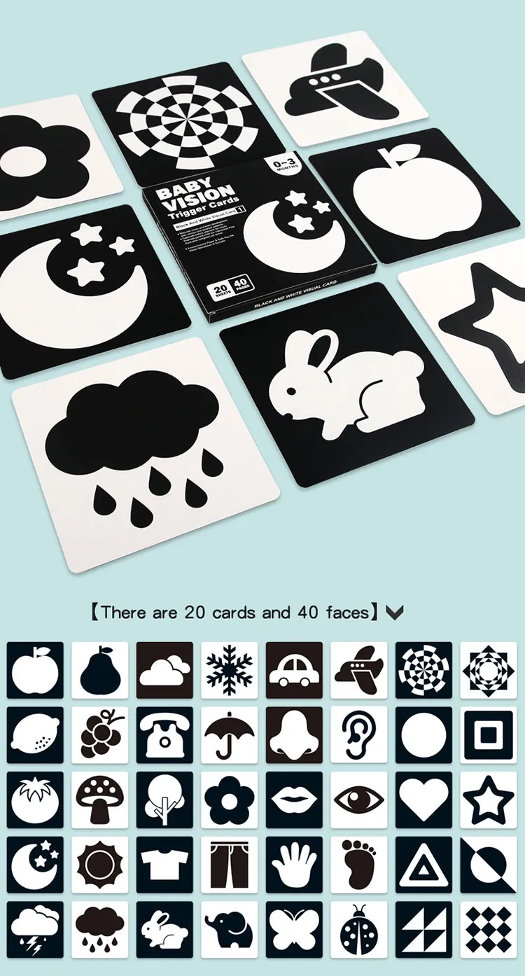 Montessori Baby Visual Stimulation Cards High Contrast Flash Card Infant Gift For Children Cognition Toy