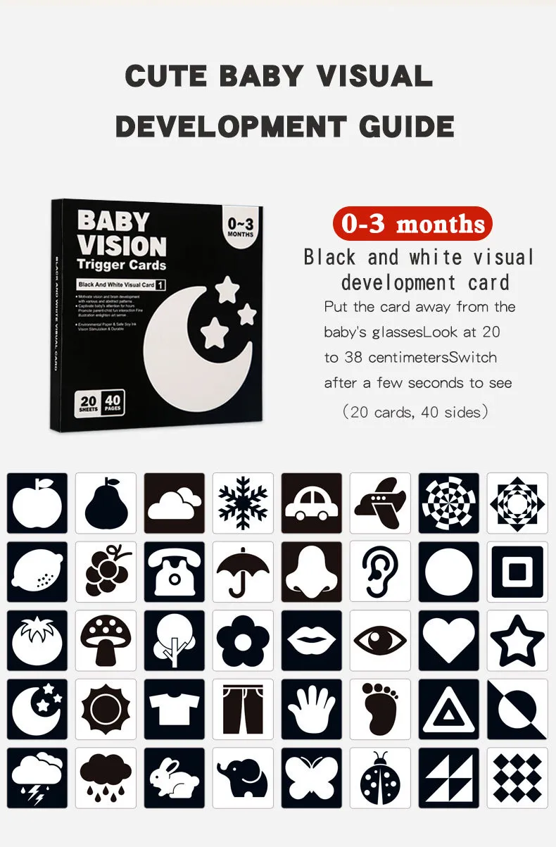 Baby Visual Stimulation Cards Montessori High Contrast Flash Card Infant Visual Early Education Learning Toys For Newborn Gifts
