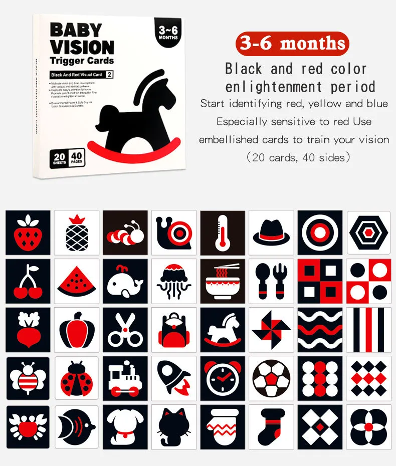Baby Visual Stimulation Cards Montessori High Contrast Flash Card Infant Visual Early Education Learning Toys For Newborn Gifts