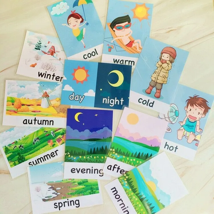 Montessori Kids English Words Learning Flashcards Early Educational Cards Classroom Supplies Kindergarten Teacher Teaching Aids