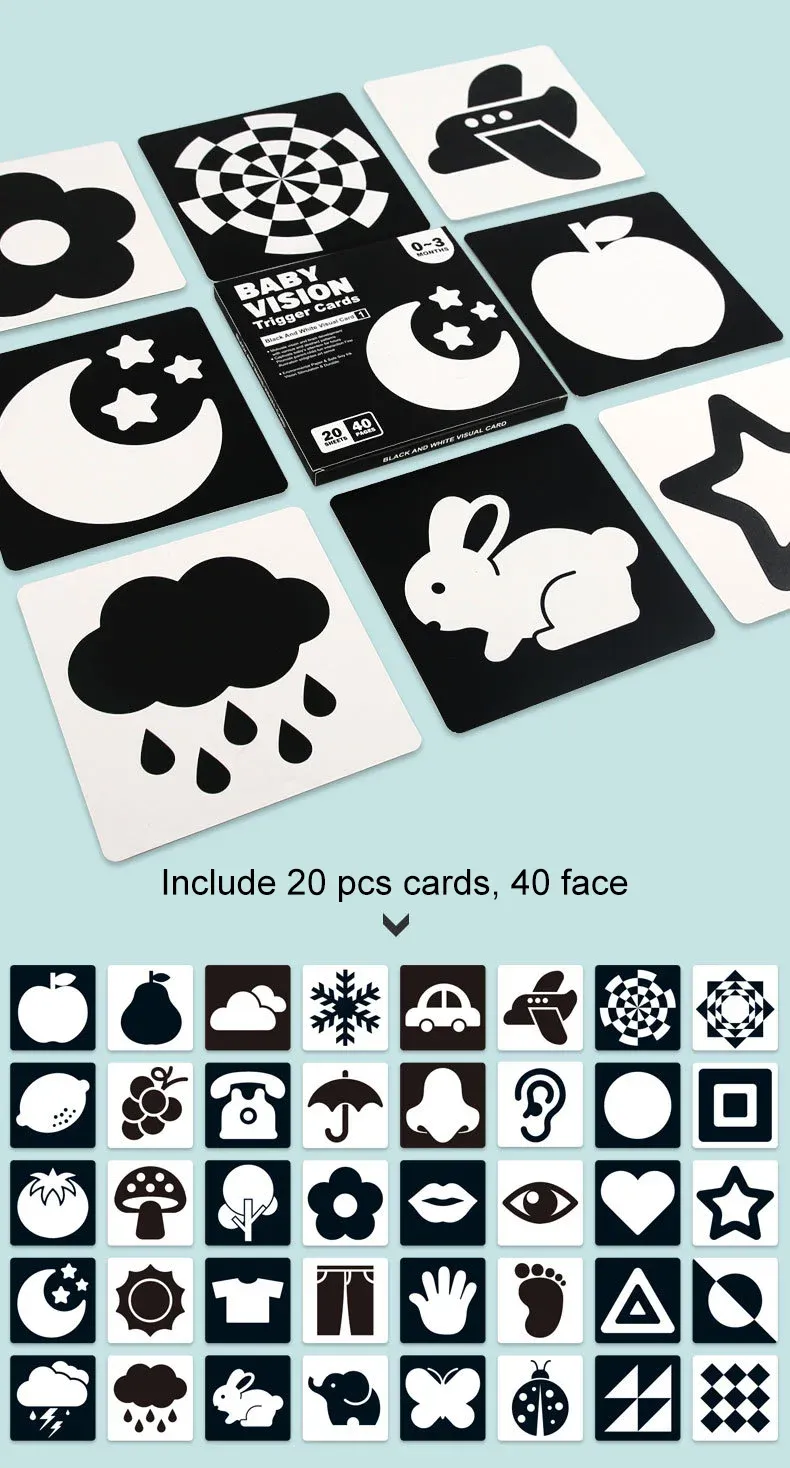 Montessori Baby Visual Stimulation Cards High Contrast Flash Card Infant Visual Early Education Learning Toys For Newborn Gifts