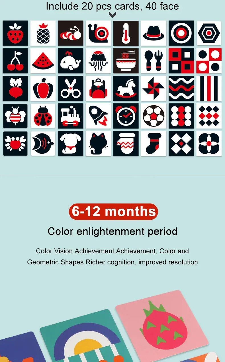 Montessori Baby Visual Stimulation Cards High Contrast Flash Card Infant Visual Early Education Learning Toys For Newborn Gifts