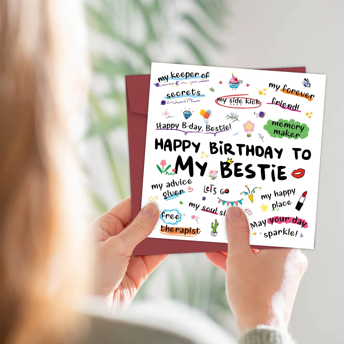 My Bestie Birthday Card with Envelope,My Happy Place,My Soul Sister,Funny Birthday Greeting Card for Friend Sister,Birthday Gift