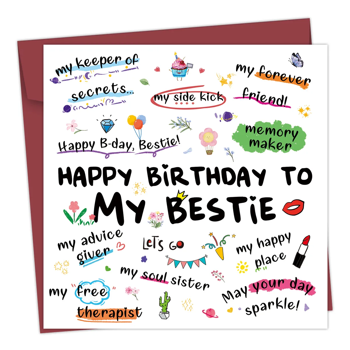 My Bestie Birthday Card with Envelope,My Happy Place,My Soul Sister,Funny Birthday Greeting Card for Friend Sister,Birthday Gift