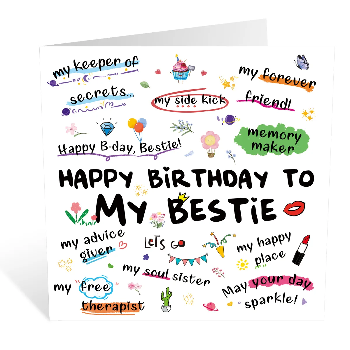 My Bestie Birthday Card with Envelope,My Happy Place,My Soul Sister,Funny Birthday Greeting Card for Friend Sister,Birthday Gift