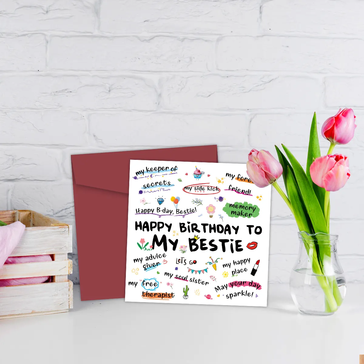 My Bestie Birthday Card with Envelope,My Happy Place,My Soul Sister,Funny Birthday Greeting Card for Friend Sister,Birthday Gift
