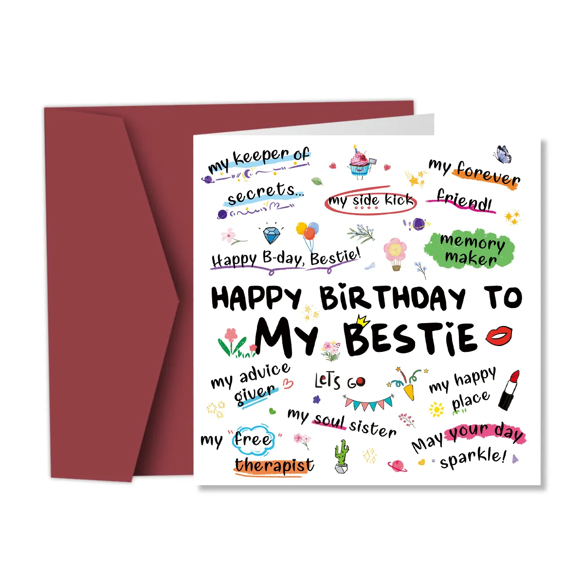 My Bestie Birthday Card with Envelope,My Happy Place,My Soul Sister,Funny Birthday Greeting Card for Friend Sister,Birthday Gift
