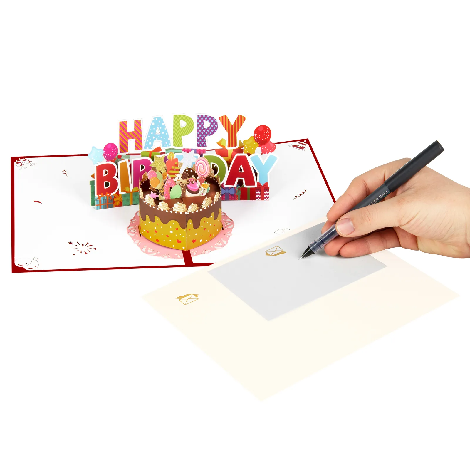 Happy Birthday Card for Girl Kids Wife Husband 3d Birthday Cake Pop-Up Greeting Cards Postcards Gifts with Envelope