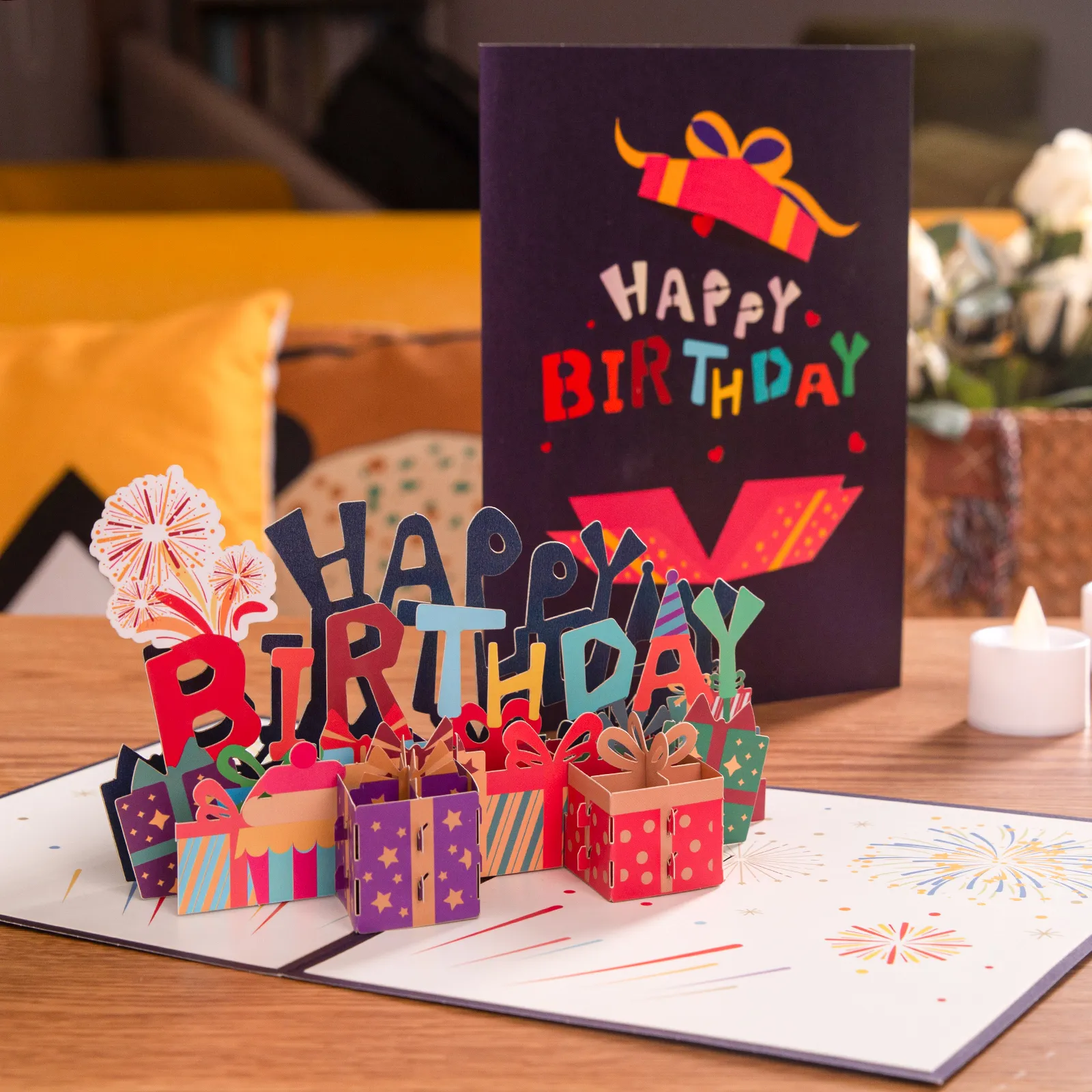 Happy Birthday Card for Girl Kids Wife Husband 3d Birthday Cake Pop-Up Greeting Cards Postcards Gifts with Envelope