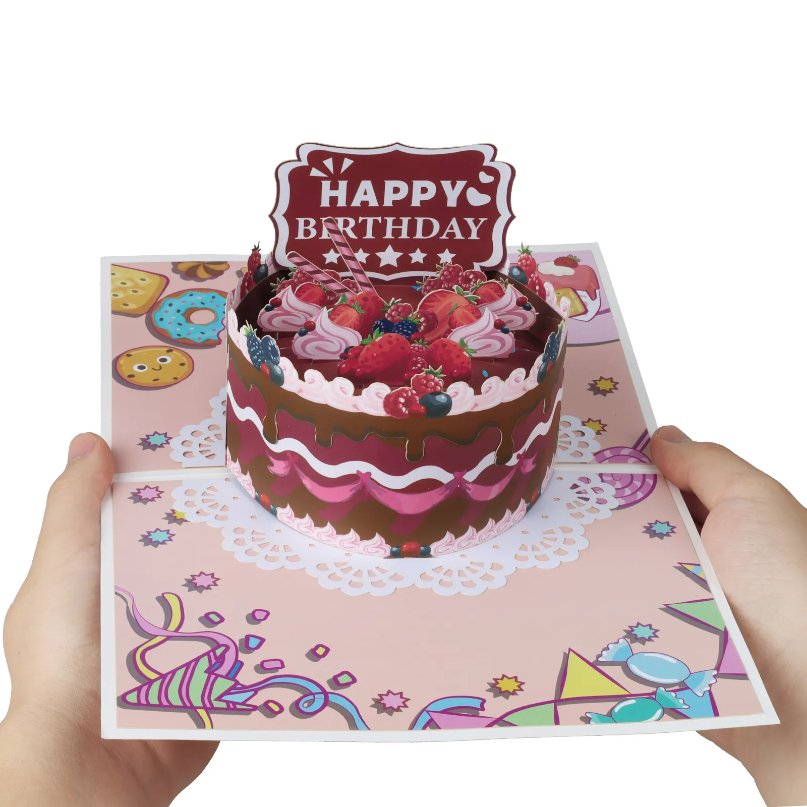 Happy Birthday Card for Girl Kids Wife Husband 3d Birthday Cake Pop-Up Greeting Cards Postcards Gifts with Envelope