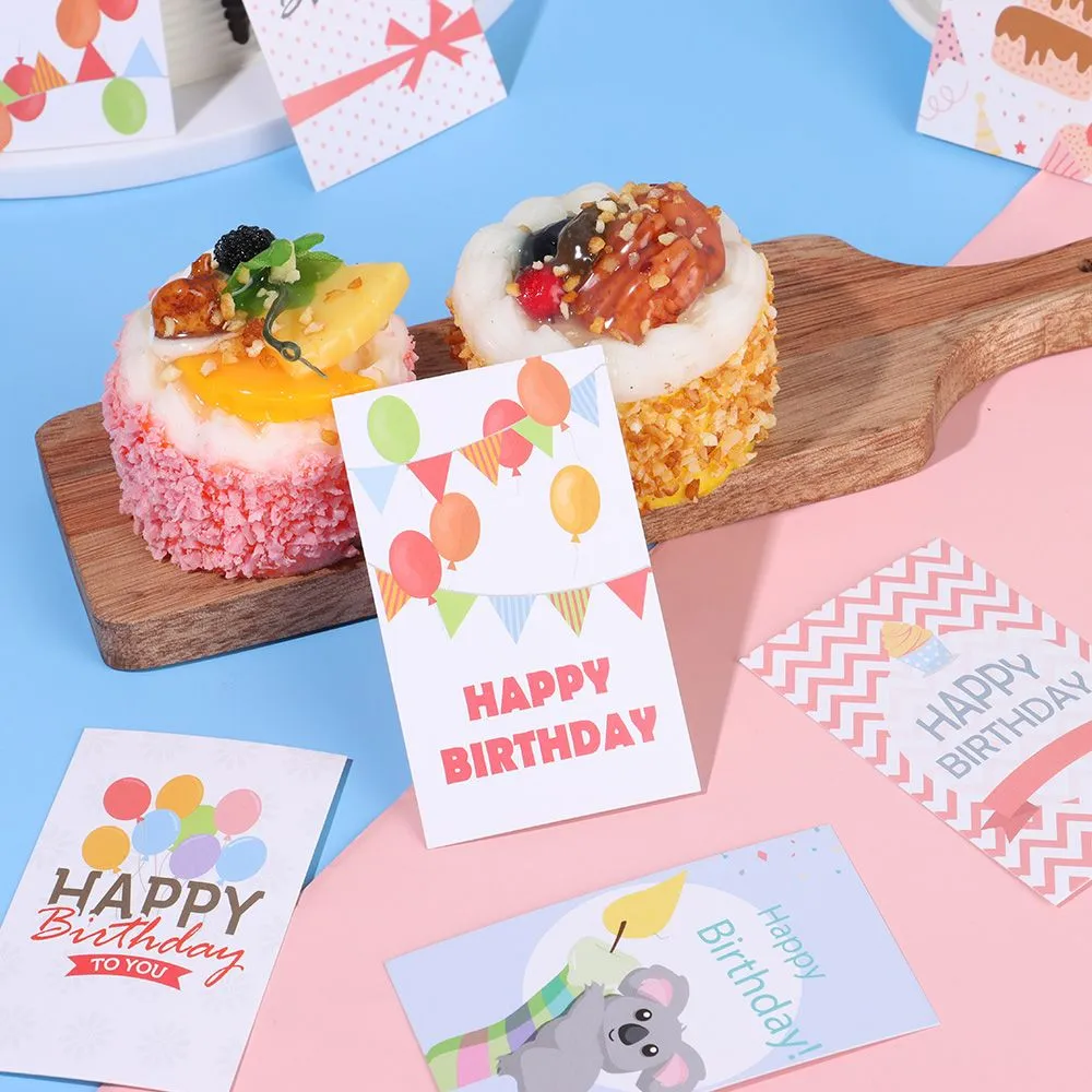 30PCS 9x5.4cm Cartoon Animal Happy Birthday Cards Greeting Labels Message Postcard Invitations Cardstock Package Insert