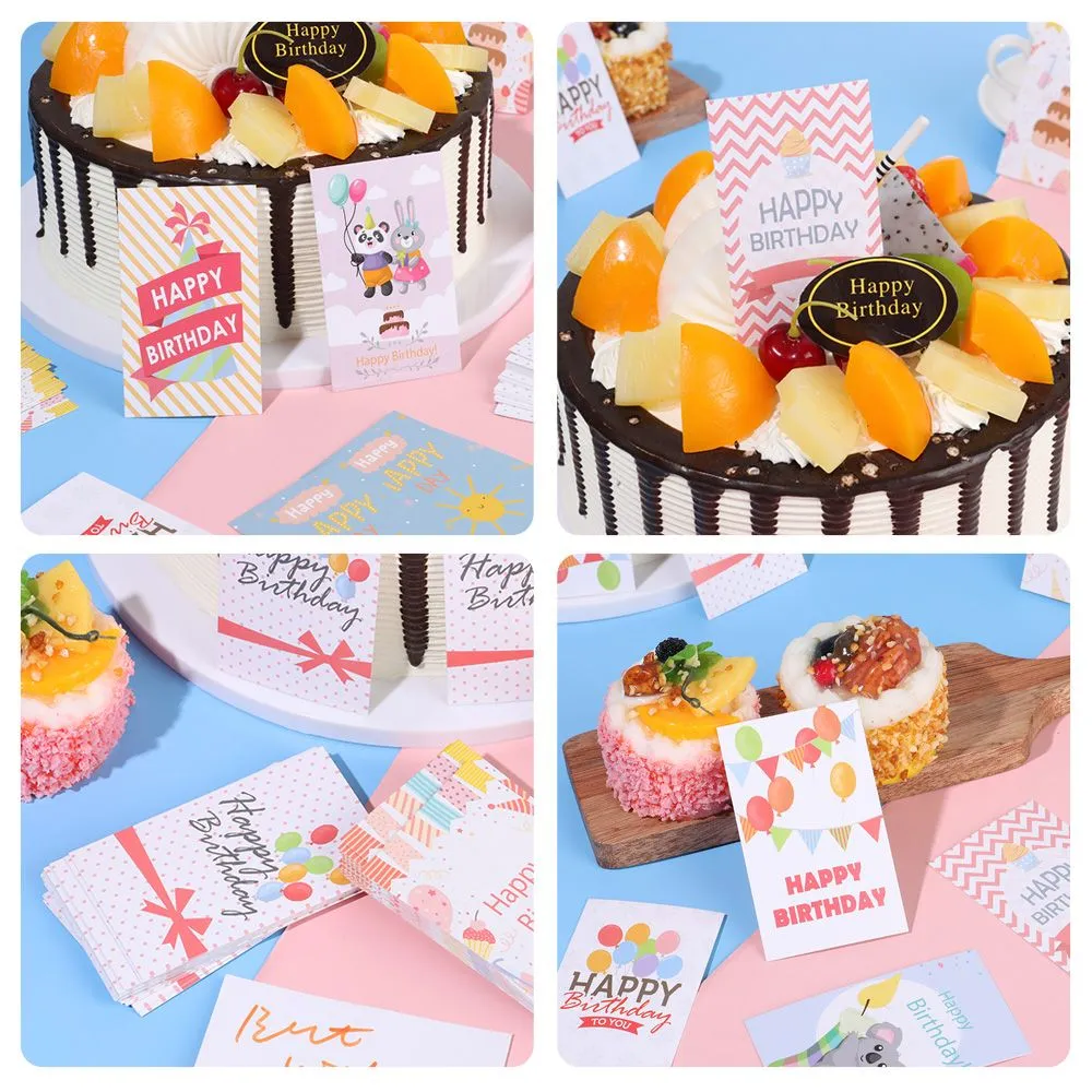 30PCS 9x5.4cm Cartoon Animal Happy Birthday Cards Greeting Labels Message Postcard Invitations Cardstock Package Insert
