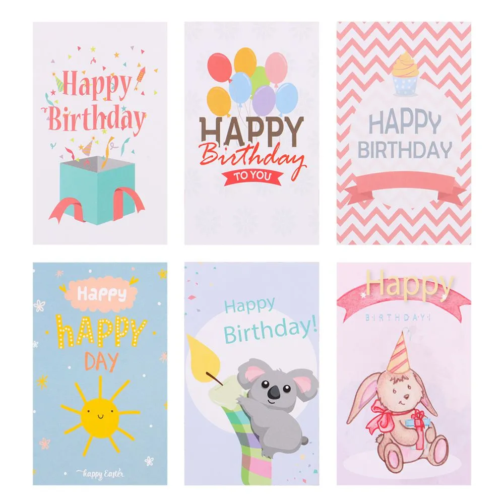 30PCS 9x5.4cm Cartoon Animal Happy Birthday Cards Greeting Labels Message Postcard Invitations Cardstock Package Insert