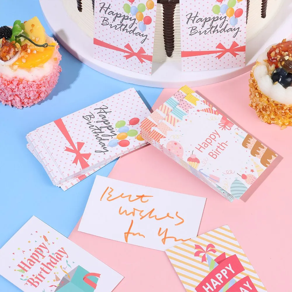 30PCS 9x5.4cm Cartoon Animal Happy Birthday Cards Greeting Labels Message Postcard Invitations Cardstock Package Insert