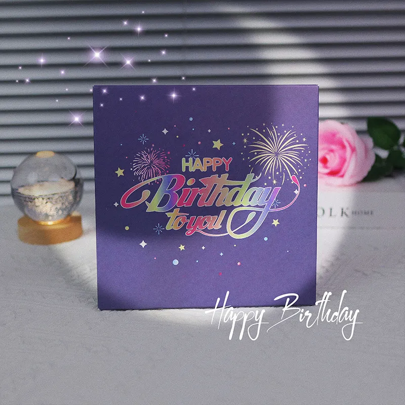 1pcHappy Birthday Card Fireworks 3D Pop Up Cake Light and Music Happy Birthday Card Gift Greeting Card for Husband Kids Wife Mom