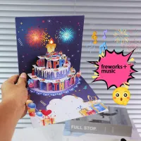 1pcHappy Birthday Card Fireworks 3D Pop Up Cake Light and Music Happy Birthday Card Gift Greeting Card for Husband Kids Wife Mom