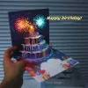 1pcHappy Birthday Card Fireworks 3D Pop Up Cake Light and Music Happy Birthday Card Gift Greeting Card for Husband Kids Wife Mom