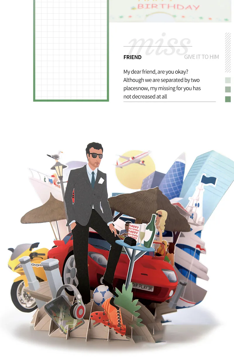 Hot 3D Pop UP Happy Birthday Cards Invitation Cake Greeting Card Business Kids Gift Tourist Postcard for Friend Dad Mom Present