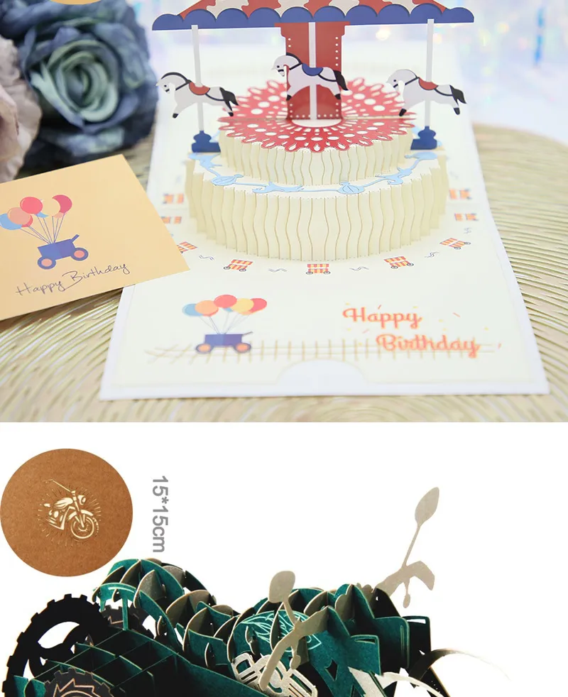 Hot 3D Pop UP Happy Birthday Cards Invitation Cake Greeting Card Business Kids Gift Tourist Postcard for Friend Dad Mom Present
