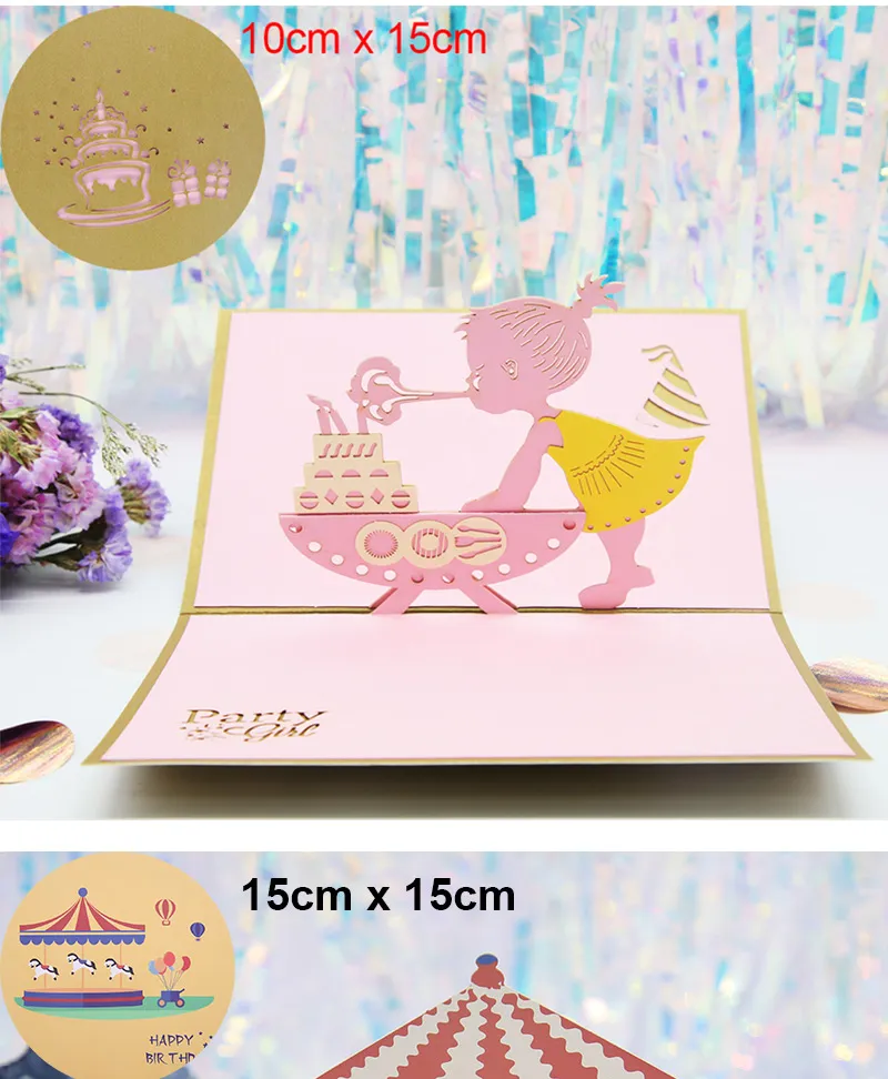 Hot 3D Pop UP Happy Birthday Cards Invitation Cake Greeting Card Business Kids Gift Tourist Postcard for Friend Dad Mom Present