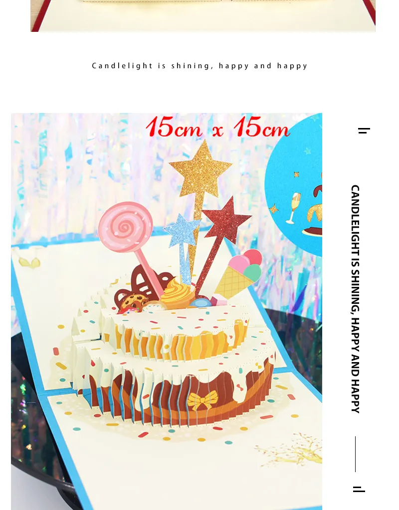 Hot 3D Pop UP Happy Birthday Cards Invitation Cake Greeting Card Business Kids Gift Tourist Postcard for Friend Dad Mom Present