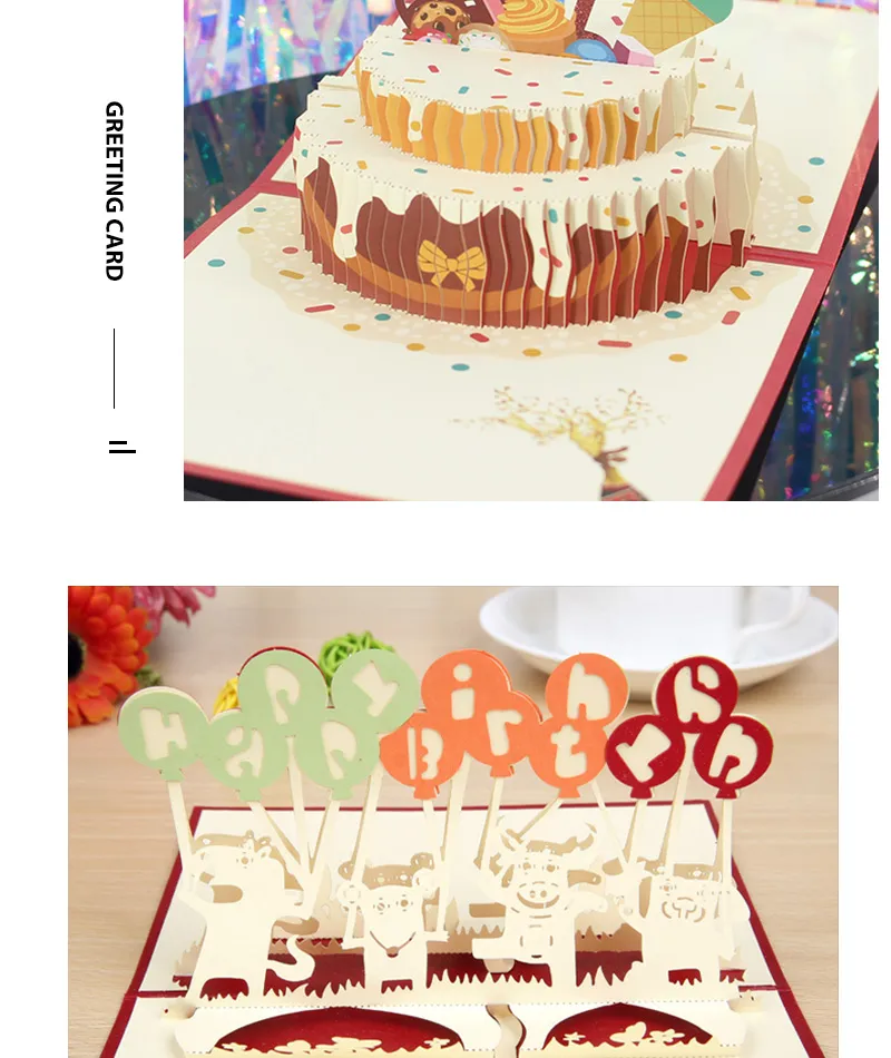 Hot 3D Pop UP Happy Birthday Cards Invitation Cake Greeting Card Business Kids Gift Tourist Postcard for Friend Dad Mom Present