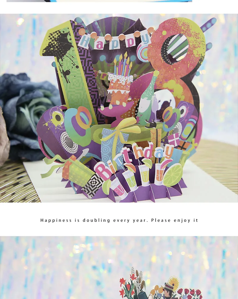 Hot 3D Pop UP Happy Birthday Cards Invitation Cake Greeting Card Business Kids Gift Tourist Postcard for Friend Dad Mom Present