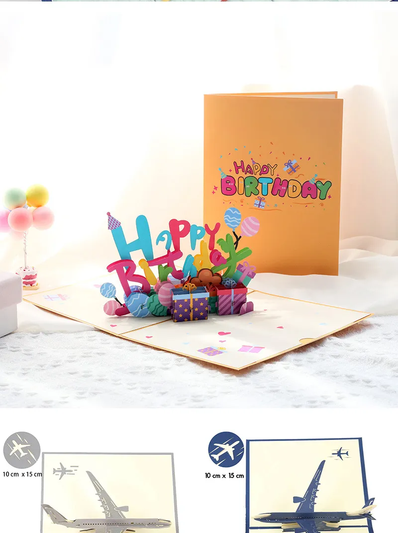Hot 3D Pop UP Happy Birthday Cards Invitation Cake Greeting Card Business Kids Gift Tourist Postcard for Friend Dad Mom Present