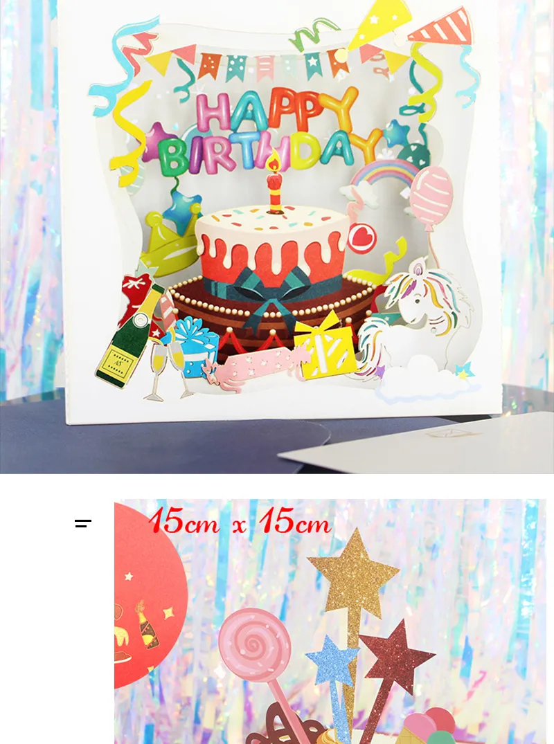 Hot 3D Pop UP Happy Birthday Cards Invitation Cake Greeting Card Business Kids Gift Tourist Postcard for Friend Dad Mom Present