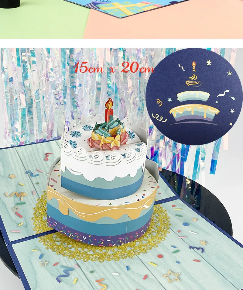 Hot 3D Pop UP Happy Birthday Cards Invitation Cake Greeting Card Business Kids Gift Tourist Postcard for Friend Dad Mom Present