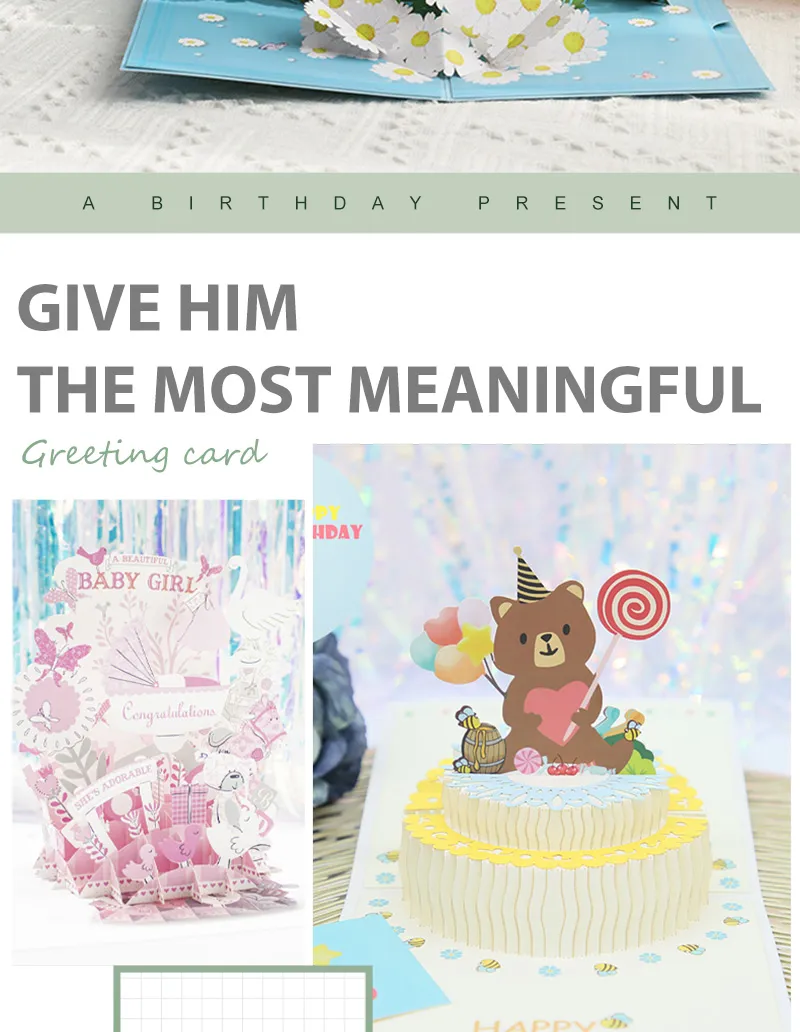 Hot 3D Pop UP Happy Birthday Cards Invitation Cake Greeting Card Business Kids Gift Tourist Postcard for Friend Dad Mom Present