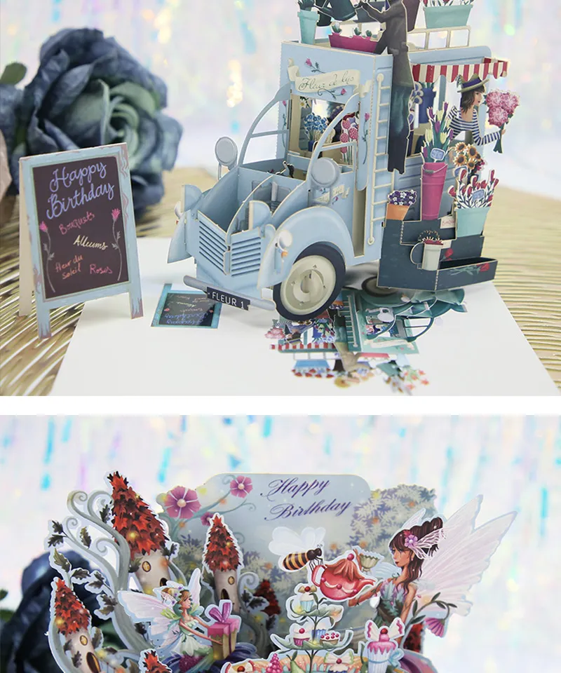 Hot 3D Pop UP Happy Birthday Cards Invitation Cake Greeting Card Business Kids Gift Tourist Postcard for Friend Dad Mom Present