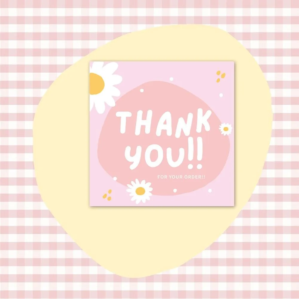 50PCS Thank You Cards Cartoon Flower Gratitude Labels Multicolor Greeting Postcards Event Ornament Home Decorations 6cm*6cm