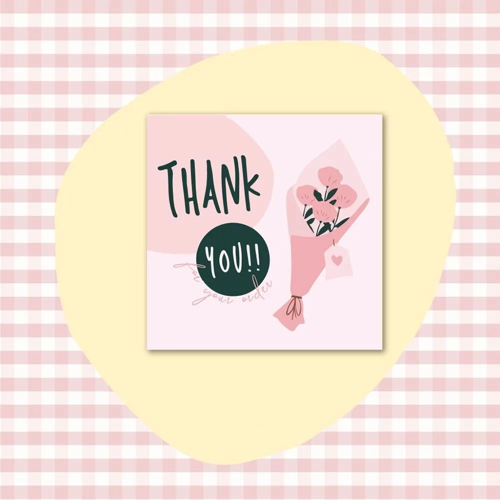 50PCS Thank You Cards Cartoon Flower Gratitude Labels Multicolor Greeting Postcards Event Ornament Home Decorations 6cm*6cm