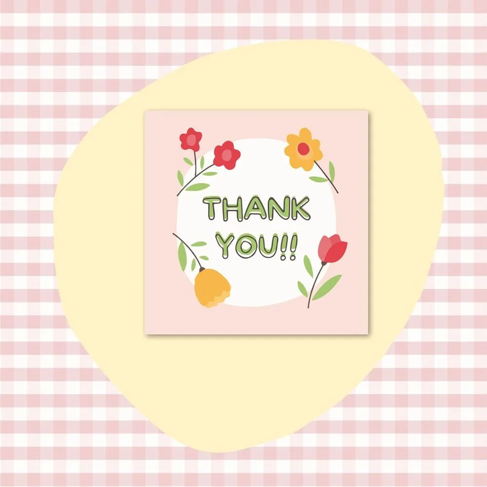 50PCS Thank You Cards Cartoon Flower Gratitude Labels Multicolor Greeting Postcards Event Ornament Home Decorations 6cm*6cm