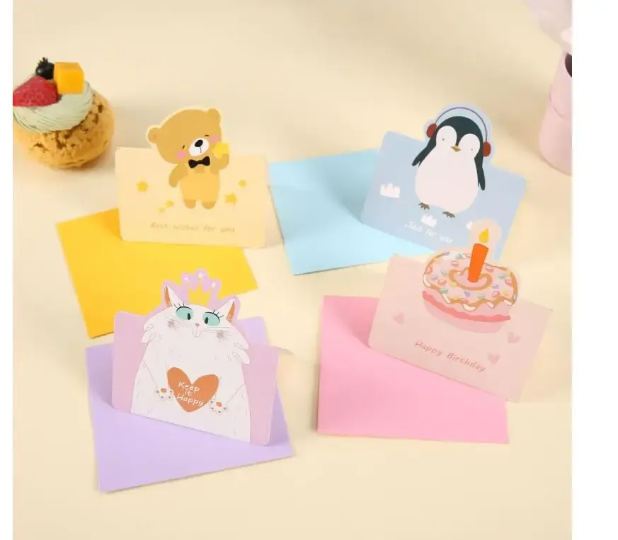 12 Sheets Cartoon Cute Animal Birthday Invitations Card Baby Shower Blessing Thank You New Year Greeting Card with Envelope