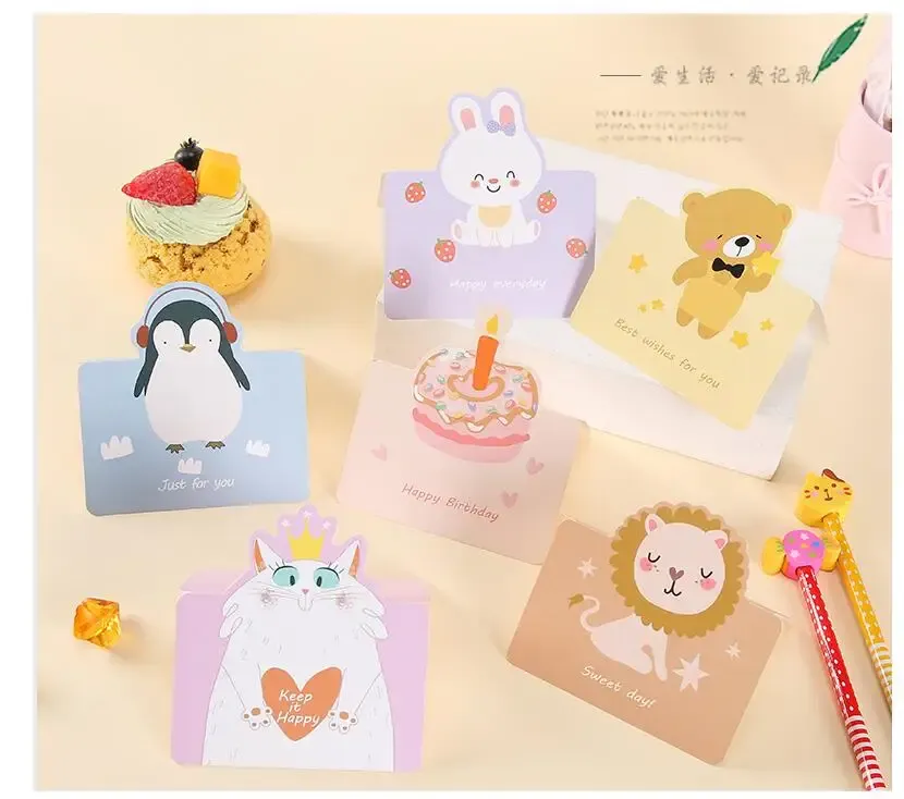 12 Sheets Cartoon Cute Animal Birthday Invitations Card Baby Shower Blessing Thank You New Year Greeting Card with Envelope