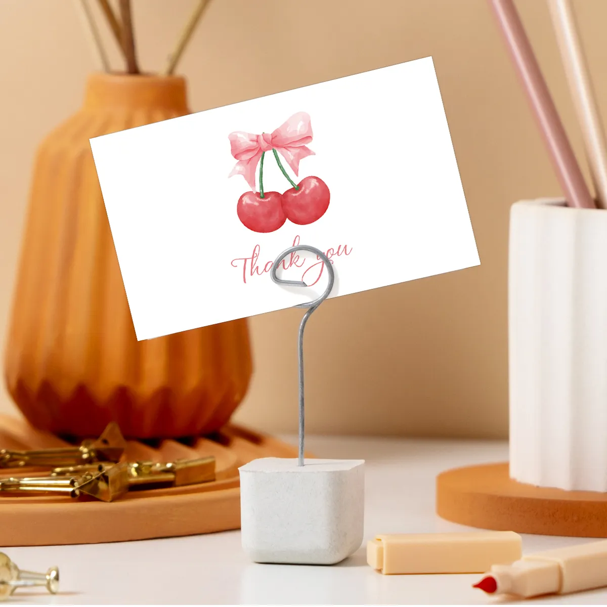 50pcs Adorable Cherry Thank You Cards,For Party Favors,Small Business Retail Gift Wrapping Cards,Online Store Packaging Inserts