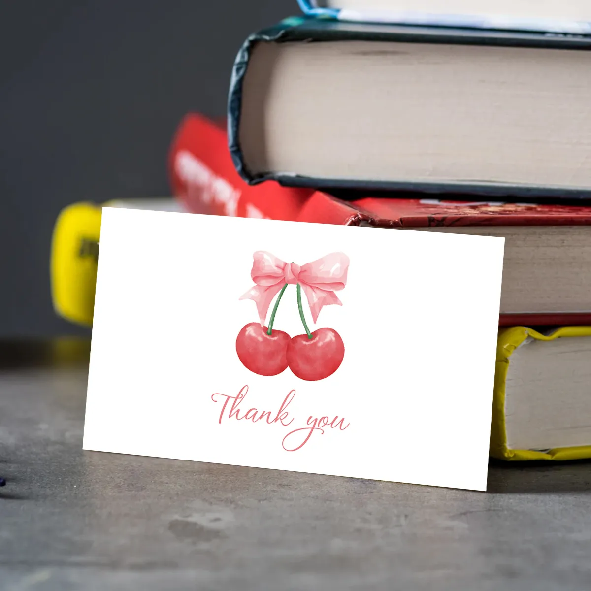50pcs Adorable Cherry Thank You Cards,For Party Favors,Small Business Retail Gift Wrapping Cards,Online Store Packaging Inserts
