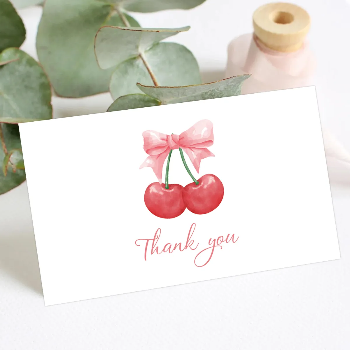 50pcs Adorable Cherry Thank You Cards,For Party Favors,Small Business Retail Gift Wrapping Cards,Online Store Packaging Inserts