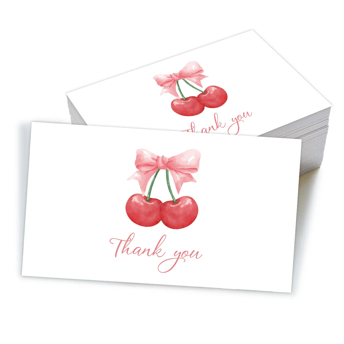 50pcs Adorable Cherry Thank You Cards,For Party Favors,Small Business Retail Gift Wrapping Cards,Online Store Packaging Inserts