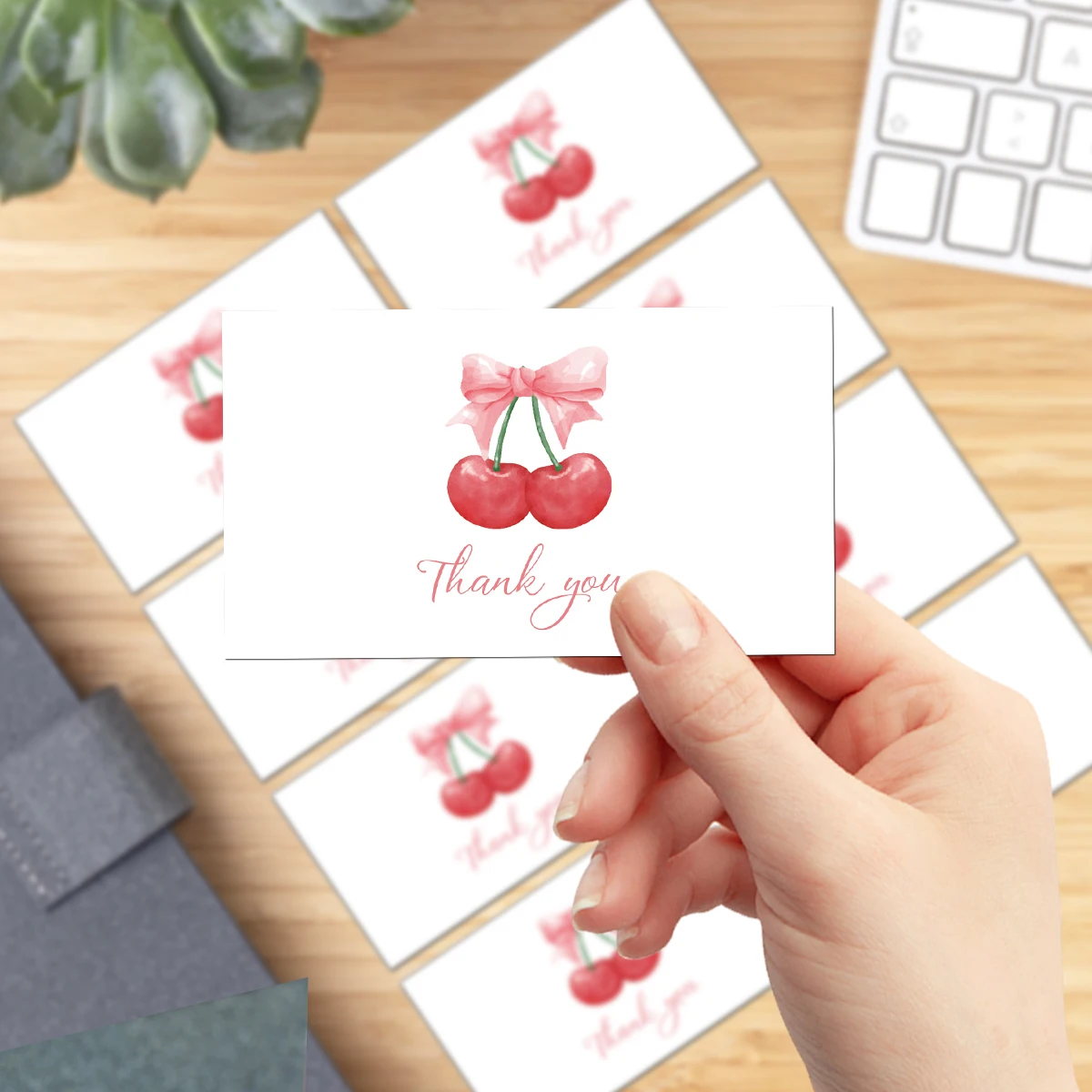 50pcs Adorable Cherry Thank You Cards,For Party Favors,Small Business Retail Gift Wrapping Cards,Online Store Packaging Inserts