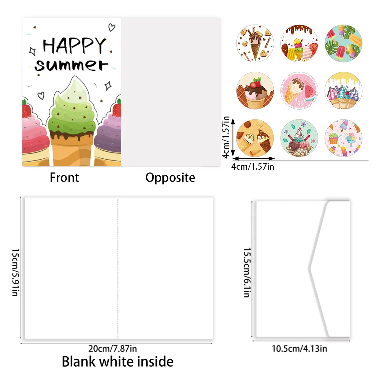 26pcs/set Hawaiian Fold Greeting Cards with Envelopes Summer Party DIY Gift Card Summer Ice Cream Themed Birthday Decorations