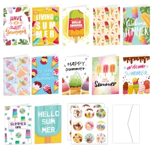 26pcs/set Hawaiian Fold Greeting Cards with Envelopes Summer Party DIY Gift Card Summer Ice Cream Themed Birthday Decorations