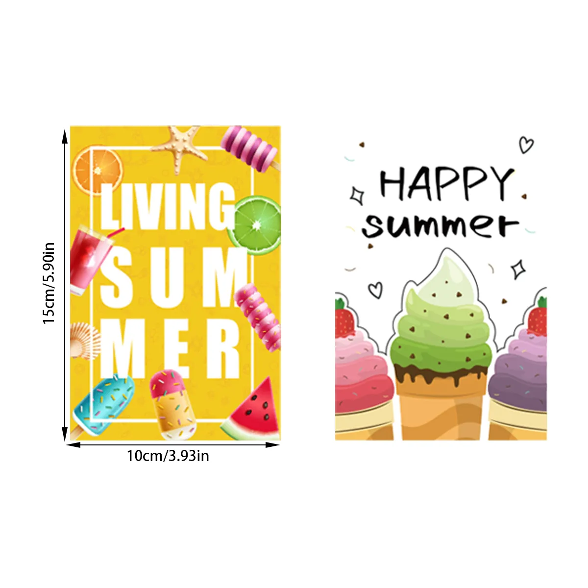 12pcs Hawaiian Postcard Hello Summer Ice Cream Pattern Greeting Cards Summer Beach Pool Party Decorations Gifts Gards Supplies