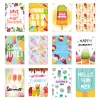 12pcs Hawaiian Postcard Hello Summer Ice Cream Pattern Greeting Cards Summer Beach Pool Party Decorations Gifts Gards Supplies