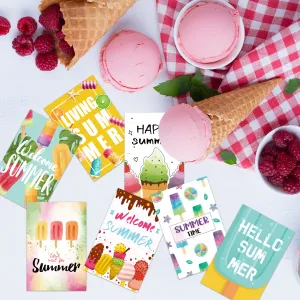12pcs Hawaiian Postcard Hello Summer Ice Cream Pattern Greeting Cards Summer Beach Pool Party Decorations Gifts Gards Supplies