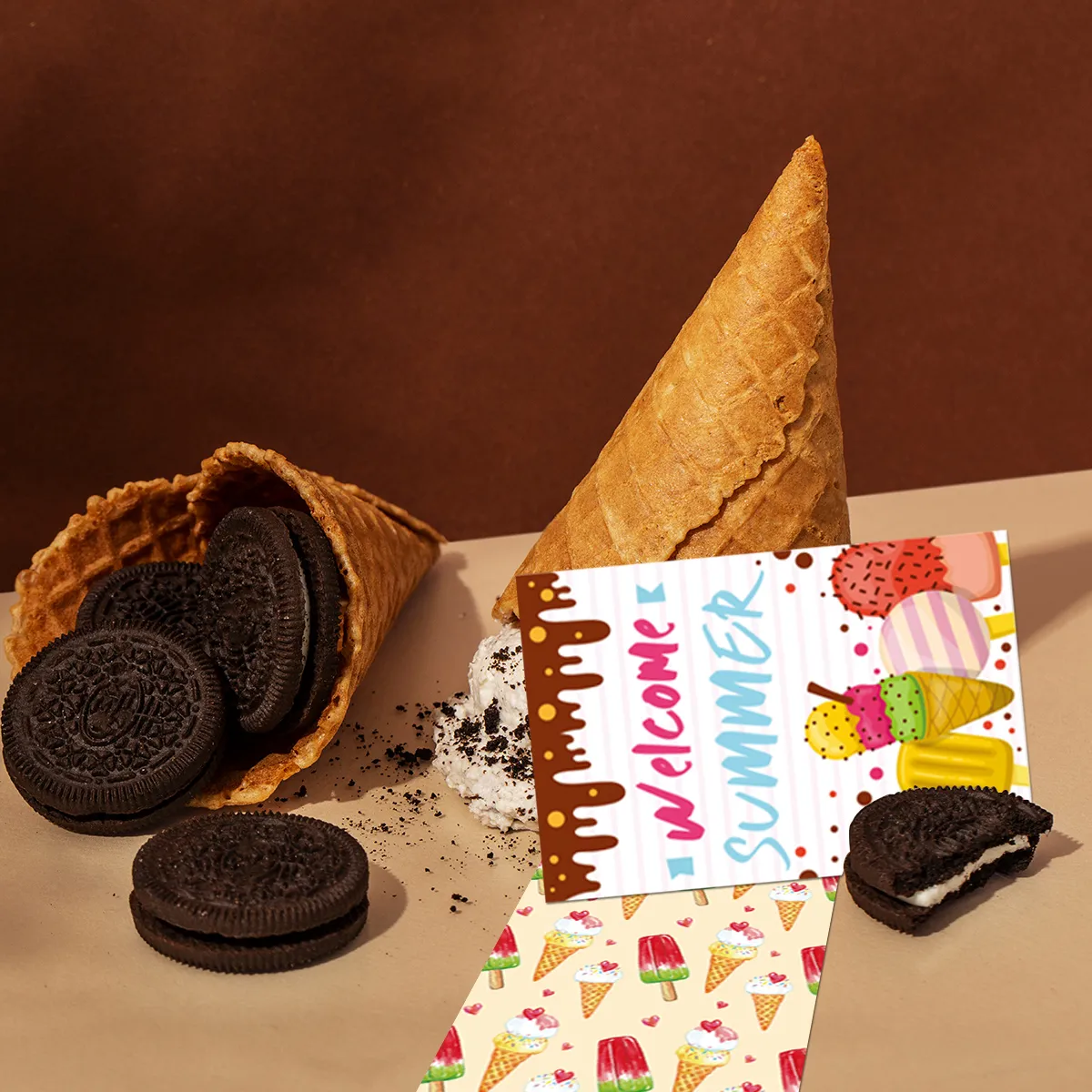 12pcs Hawaiian Postcard Hello Summer Ice Cream Pattern Greeting Cards Summer Beach Pool Party Decorations Gifts Gards Supplies