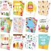 12pcs Hawaiian Postcard Hello Summer Ice Cream Pattern Greeting Cards Summer Beach Pool Party Decorations Gifts Gards Supplies