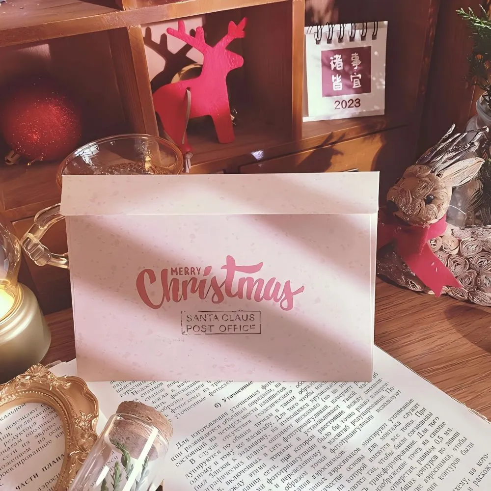 5Pcs Christmas Postcard Greeting Card Vintage Christmas Stamp Cards with Envelopes New Year Gift Card Xmas Party Decor Supplies
